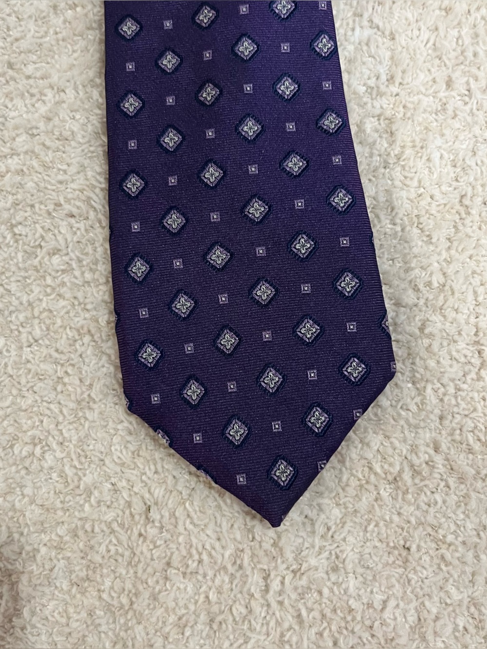 Vintage 100% silk Club Room Purple Tie with Small Diamond shaped Medallions